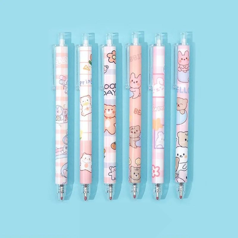 6PCS Kawaii Cartoon Gel Pen Set - Colorful & Cute 0.5mm Press Pens