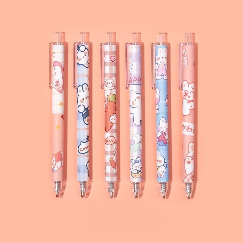 6PCS Kawaii Cartoon Gel Pen Set - Colorful & Cute 0.5mm Press Pens