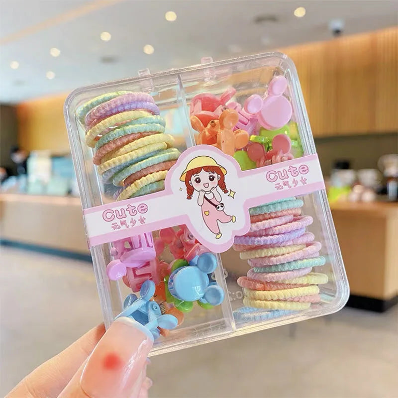 54PCS Hair Ties & Mini Cute Clips Set - Adorable Cartoon Designs for Kids