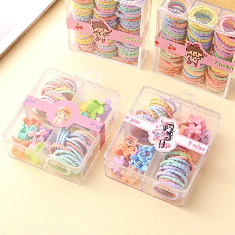 54PCS Hair Ties & Mini Cute Clips Set - Adorable Cartoon Designs for Kids