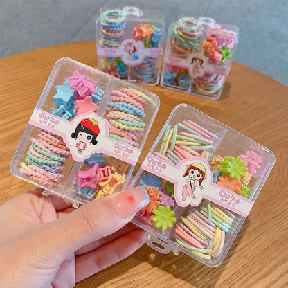 54PCS Hair Ties & Mini Cute Clips Set - Adorable Cartoon Designs for Kids