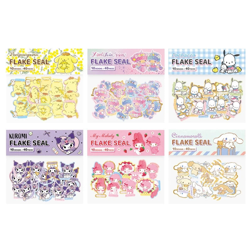 40PCS Licensed Sanrio Sticker Flake Set - Cute & Colorful Designs