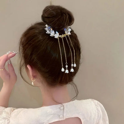 Rhinestone Tassel Hair Clips - Simple Elegance O-Ring Clip for High Buns