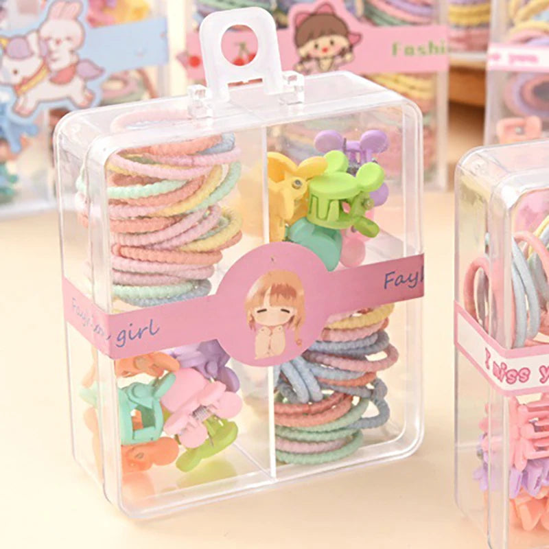 54PCS Hair Ties & Mini Cute Clips Set - Adorable Cartoon Designs for Kids