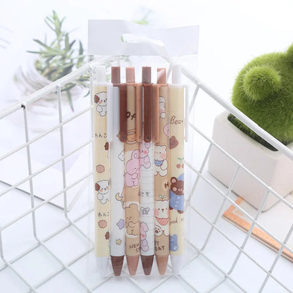 6PCS Kawaii Gel Pen Set - 0.5mm Black Ink with Cute Cartoon Designs