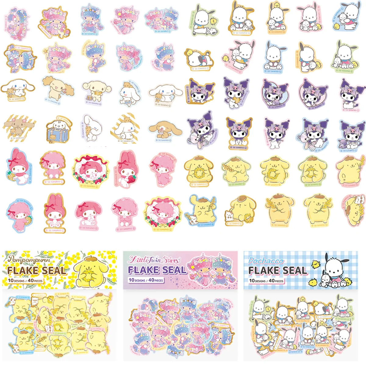 40PCS Licensed Sanrio Sticker Flake Set - Cute & Colorful Designs