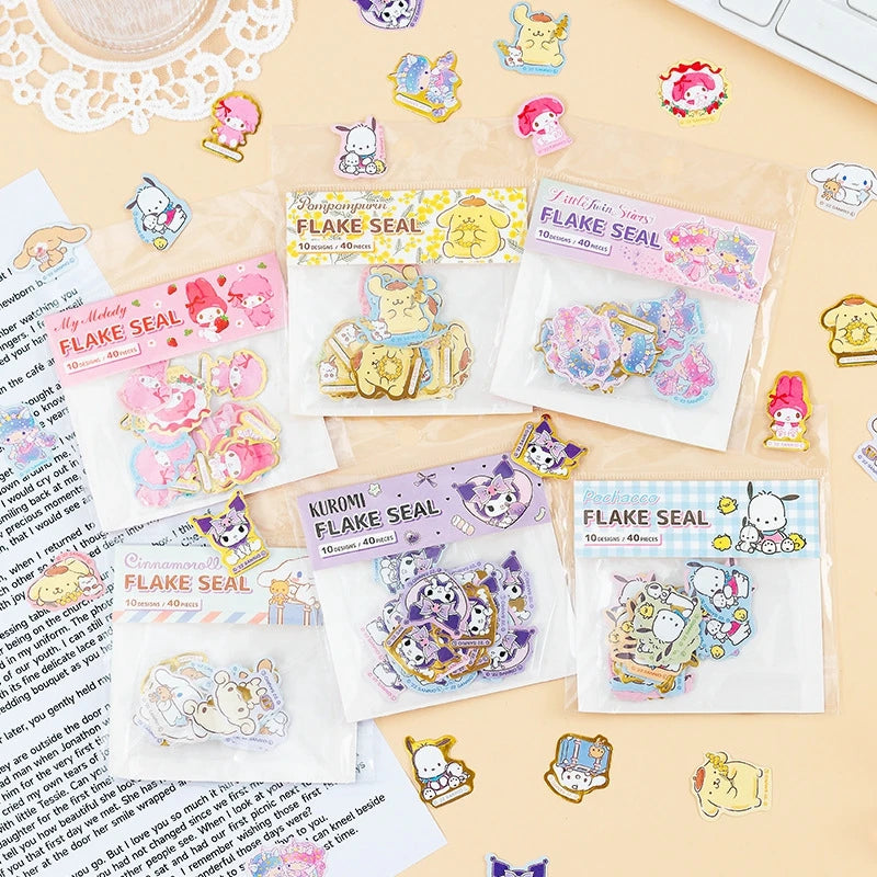 40PCS Licensed Sanrio Sticker Flake Set - Cute & Colorful Designs